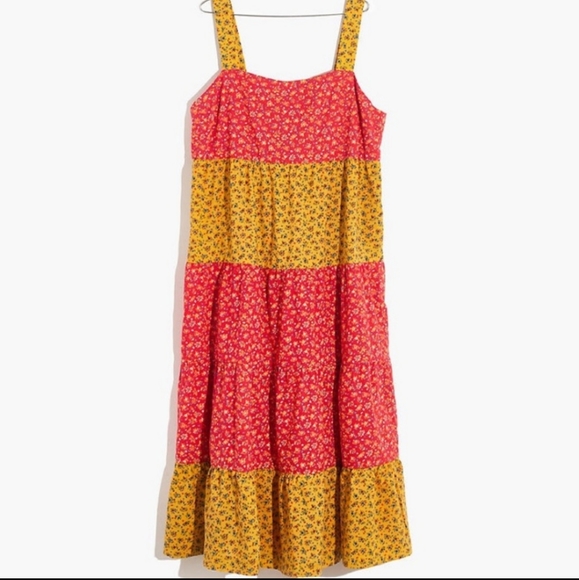 NWT Madewell Tiered Button-Back Midi Length Dress in Calico Floral - Picture 4 of 13